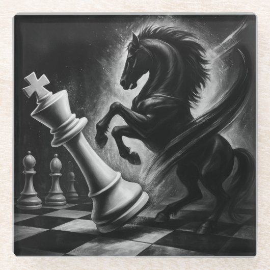 Dramatisches Schwarzes Pferd gegen König - kühne S Glasuntersetzer (Vorderseite)