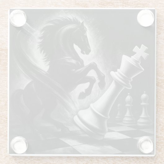 Dramatisches Schwarzes Pferd gegen König - kühne S Glasuntersetzer (Rückseite)