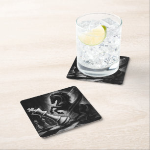 Dramatisches Schwarzes Pferd gegen König - kühne S Rechteckiger Pappuntersetzer