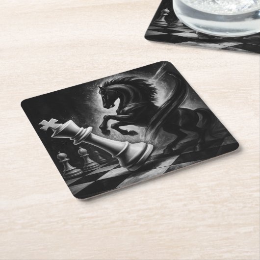 Dramatisches Schwarzes Pferd gegen König - kühne S Rechteckiger Pappuntersetzer (angewinkelt)