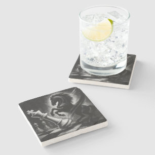 Dramatisches Schwarzes Pferd gegen König - kühne S Steinuntersetzer