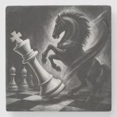 Dramatisches Schwarzes Pferd gegen König - kühne S Steinuntersetzer (Vorderseite)