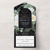 Dramatisches White Rose Bouquet Foto Wedding All In One Einladung (Innen Boden)