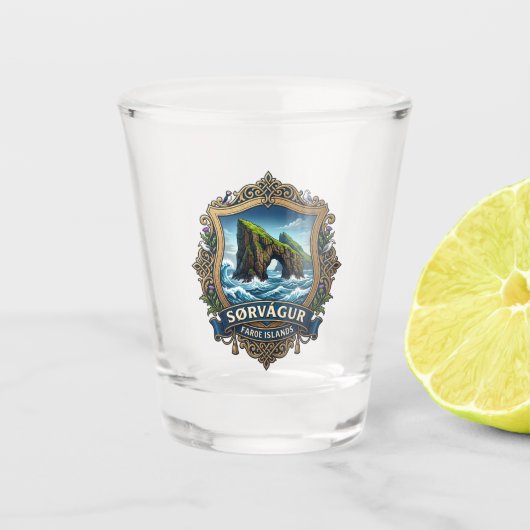 Drangarnir Meeresfelsen Färöer-Inseln Schnapsglas (Vorderseite)