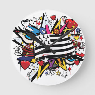 Drapeau Bretagne Breizh graffiti Breton graff Runde Wanduhr