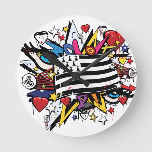 Drapeau Bretagne Breizh graffiti Breton graff Runde Wanduhr (Vorderseite)