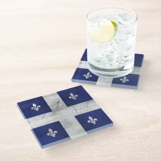 Drapeau du Québec style grunge érodé Glasuntersetzer (Schrägansicht)