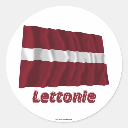 Drapeau Lettonie avec le nom en français Runder Aufkleber (Vorderseite)