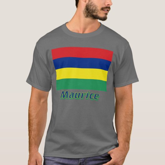 Drapeau Maurice Avec le Nom en français T-Shirt (Vorderseite)