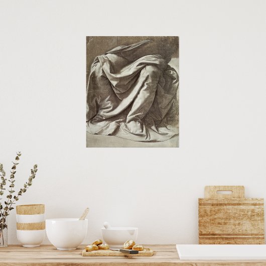 Drapery-Studie für eine sitzende Abbildung, c.1475 Poster (Küche)