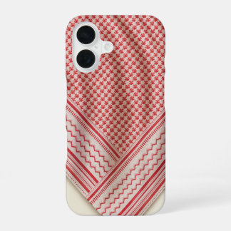 Drapierter roter und weißer Shemagh Keffiyeh, Crem iPhone 16 Hülle