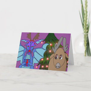 Drastischer Drache und die Ren-Weihnachtskarte Feiertagskarte