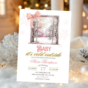 Draußen ist es kalt - Rosa Baby Shower für Mädchen Einladung