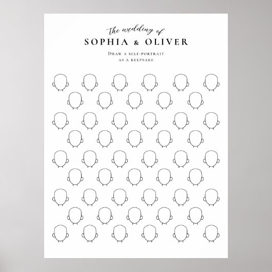 Draw Your Face 50 Guests Book Wedding Fun Poster (Vorne)