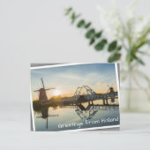 Drawbridge und Windmühlen bei Sonnenuntergang in H Postkarte (Stehend Vorderseite)