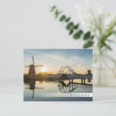 Drawbridge und Windmühlen bei Sonnenuntergang in H Postkarte (Stehend Vorderseite)