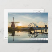 Drawbridge und Windmühlen bei Sonnenuntergang in H Postkarte (Vorne/Hinten)