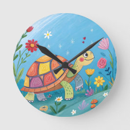 Drawing Baby Turtle Runde Wanduhr
