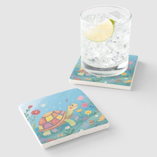 Drawing Baby Turtle Steinuntersetzer (Seitenansicht)