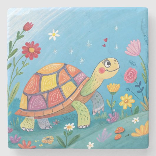 Drawing Baby Turtle Steinuntersetzer (Vorderseite)