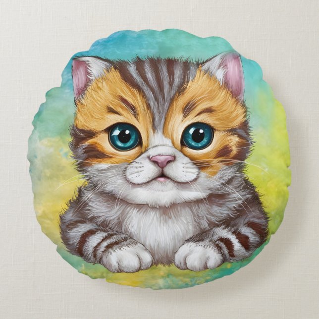Drawing Cat Rundes Kissen (Vorderseite)
