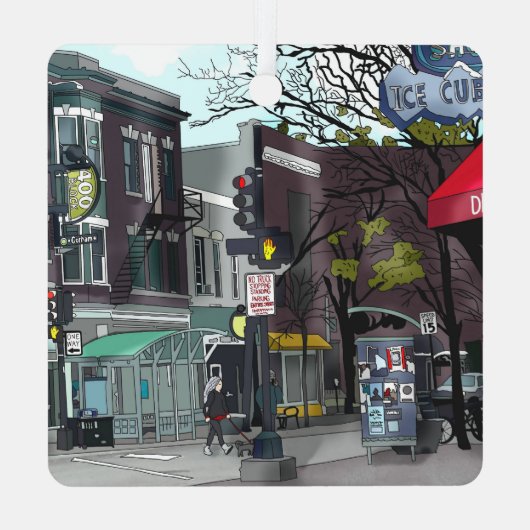 Drawing of Downtown Madison, Wisconsin Christmas Ornament Aus Metall (Rückseite)