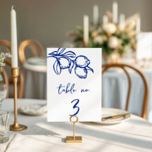 Drawn Blue Lemon 5x7 Wedding Table Number Sign