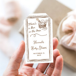 Drawn Brown Bun in the Oven Baby Shower Party Geschenkanhänger