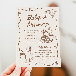 Drawn Coffee Baby is Brewing Baby Shower Einladung