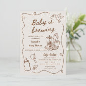 Drawn Coffee Baby is Brewing Baby Shower Einladung (Stehend Vorderseite)