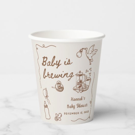 Drawn Coffee Baby is Brewing Baby Shower Pappbecher (Vorderseite)