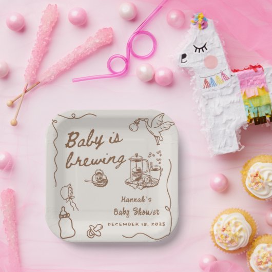 Drawn Coffee Baby is Brewing Baby Shower Pappteller (Party)