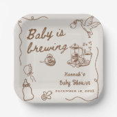 Drawn Coffee Baby is Brewing Baby Shower Pappteller (Vorderseite)