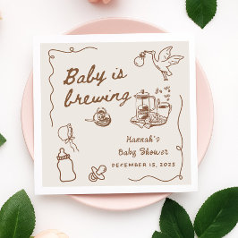 Drawn Coffee Baby is Brewing Baby Shower Serviette