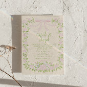  Drawn Green Pink Bow Floral Photo QR Code Wedding Einladung