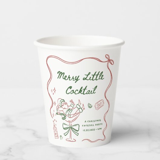 Drawn Merry Little Cocktail Christmas Party Pappbecher (Vorderseite)
