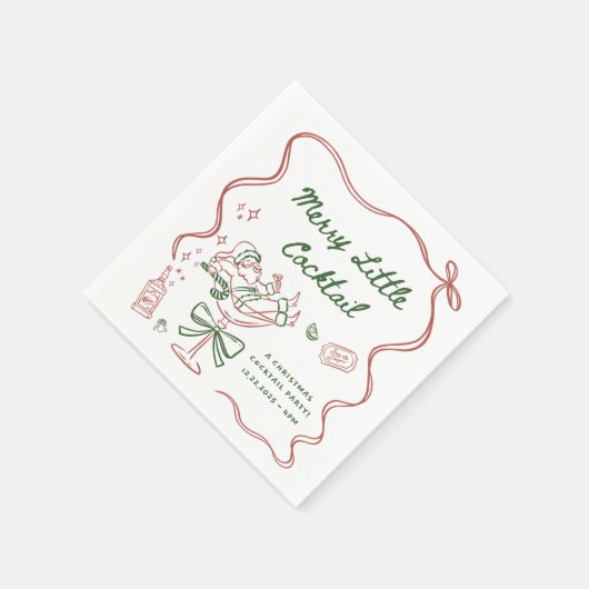 Drawn Merry Little Cocktail Christmas Party Serviette (Ecke)