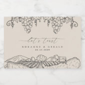 Drawn Vineyard Winery Let's Toast Tuscany Wedding Schaumweinetikett (Einzelnes Label)