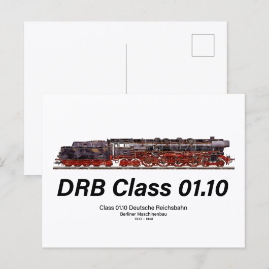 DRB Class 01.10 Deutsche Reichsbahn Steam Train Postkarte (Vorne/Hinten)