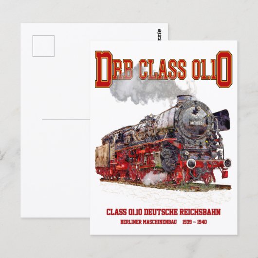 DRB Class 01.10 Steam Train. Deutsche Reichsbahn Postkarte (Vorne/Hinten)