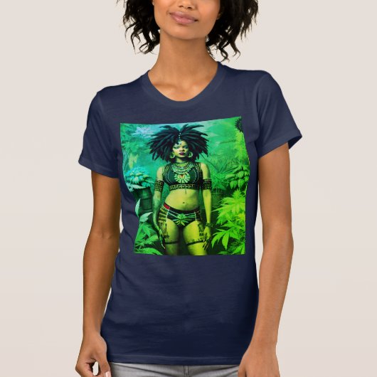Dreadlock Queen Cheeba Navy T - Shirt (Vorderseite)