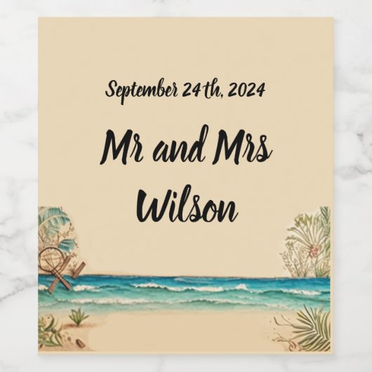 Dream Beach Themed Wedding Wine Labels Weinetikett (Einzelnes Label)