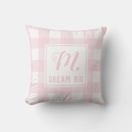 Dream Big Baby Pink Monogram Extra Large Gingham Kissen