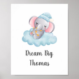 Dream Big Blue Elephant Baby Boy Kinderzimmer Wine Poster
