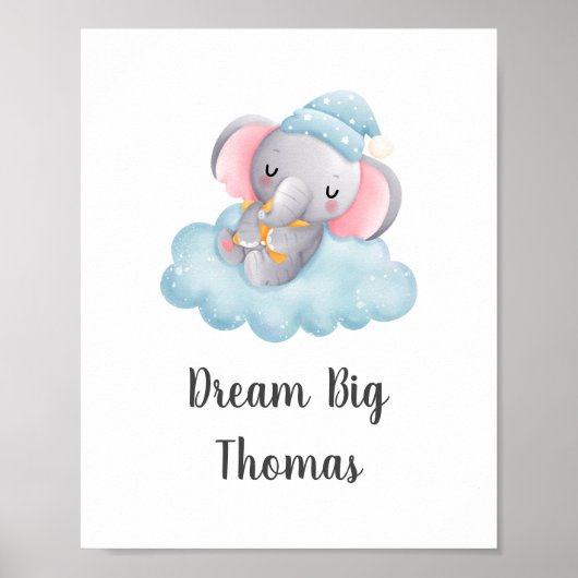 Dream Big Blue Elephant Baby Boy Kinderzimmer Wine Poster (Vorne)
