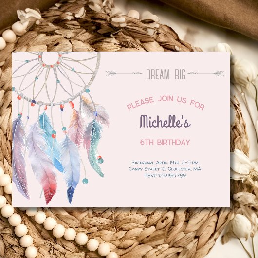 Dream Big Boho Dreamcatcher Geburtstag Einladung