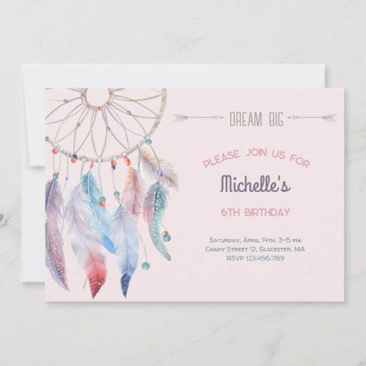 Dream Big Boho Dreamcatcher Geburtstag Einladung (Vorderseite)