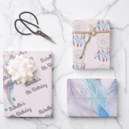 Dream Big Boho Dreamcatcher Geburtstag Geschenkpapier Set