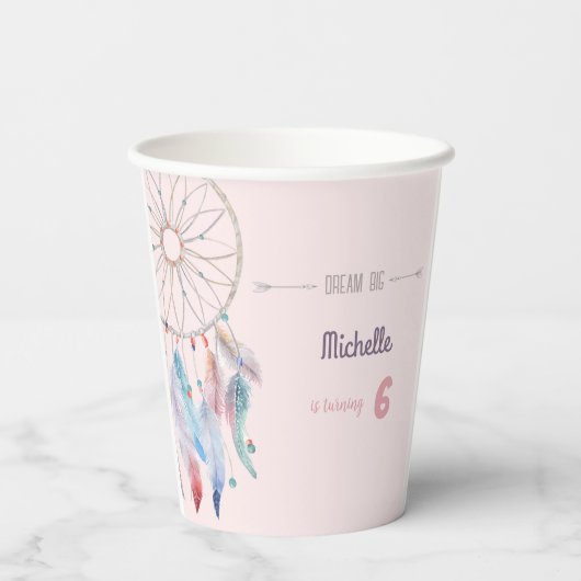 Dream Big Boho Dreamcatcher Geburtstag Pappbecher (Rückseite)
