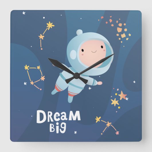 Dream Big Boy Astronaut Acrylic Wall Clock Quadratische Wanduhr (Vorderseite)